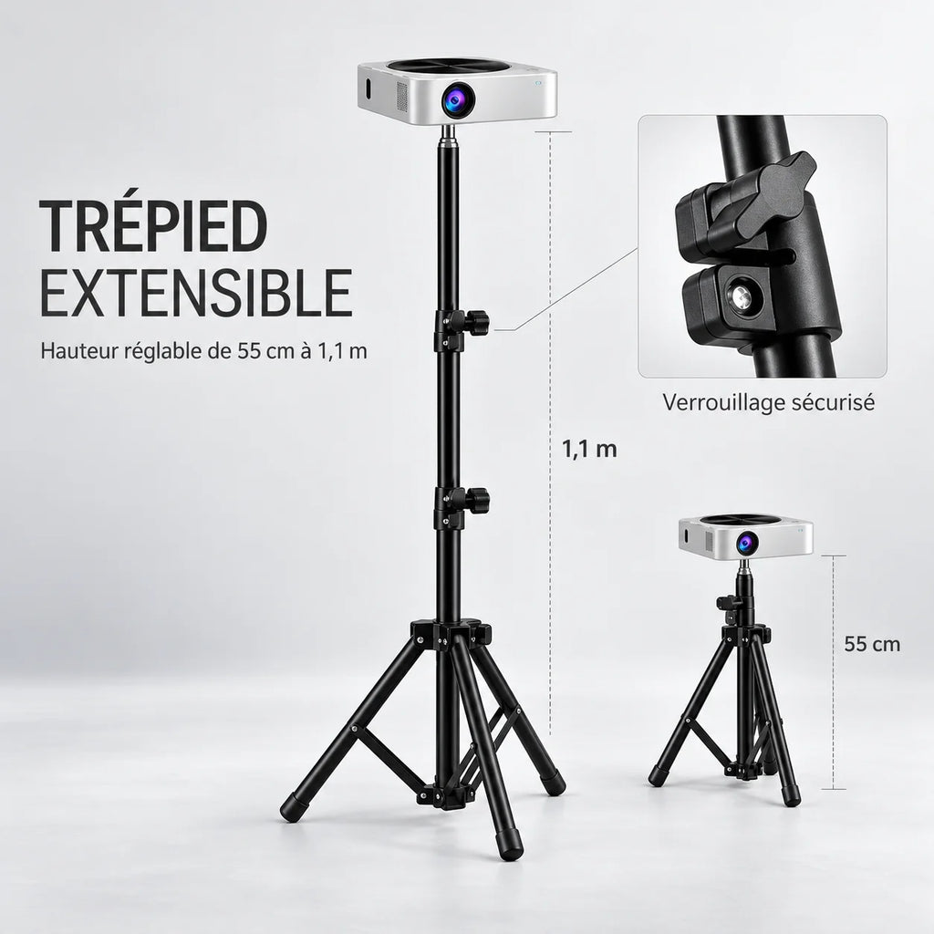 Trépied Vidéoprojecteur 110 CM Noir - réglage et fixation du trépied pour vidéoprojecteur, Tous Vidéoprojecteurs, Léger & Réglable