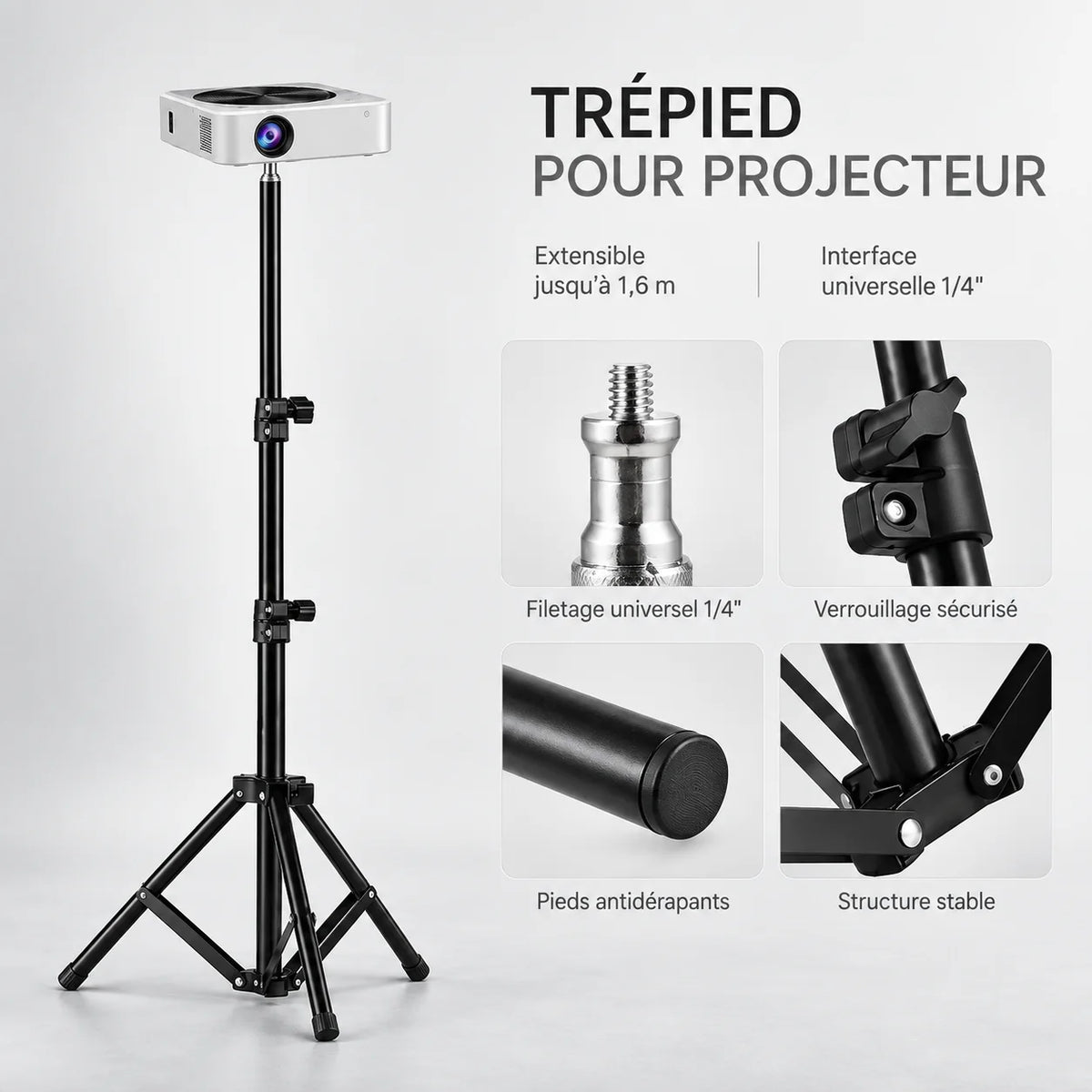 Trépied Vidéoprojecteur 160 CM Noir - format plié et transport du trépied pour vidéoprojecteur, Tous Vidéoprojecteurs, Grande Hauteur & Stable