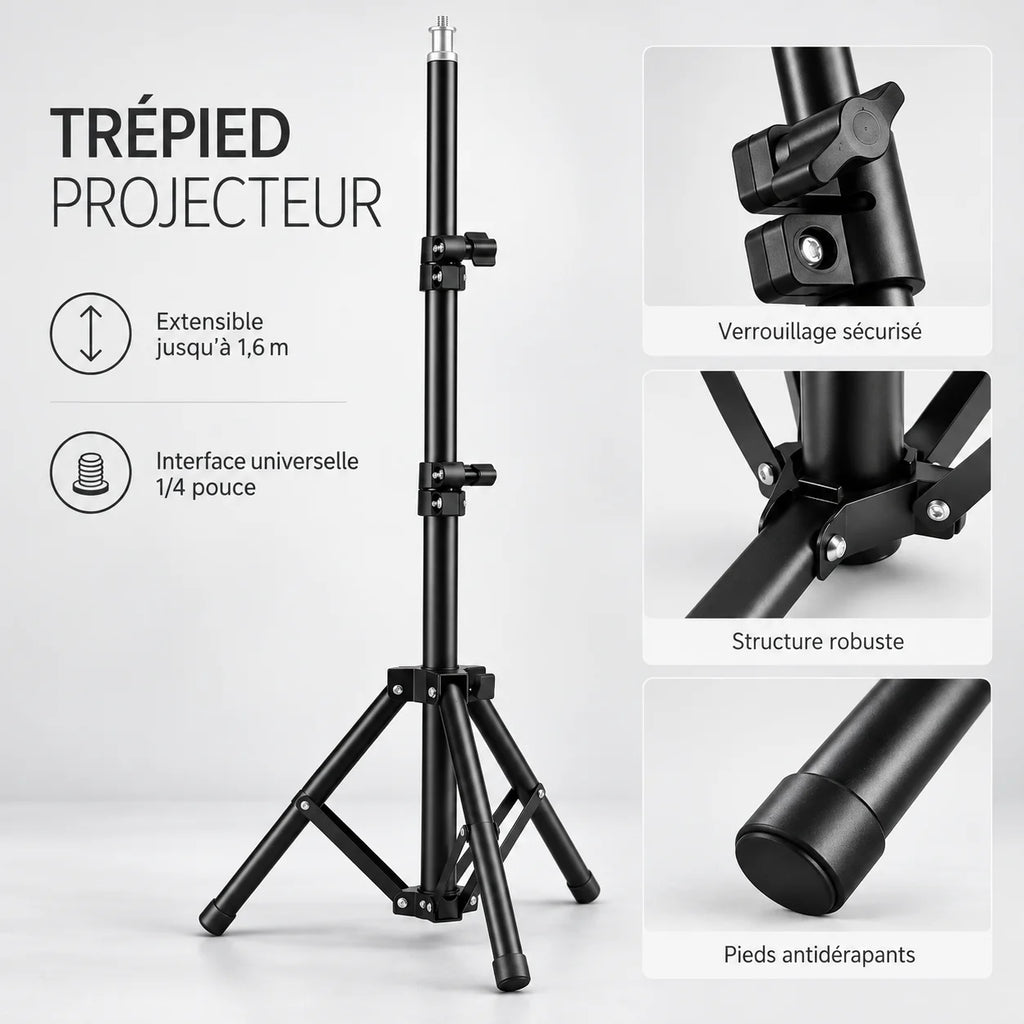Trépied Vidéoprojecteur 160 CM Noir - réglage et fixation du trépied pour vidéoprojecteur, Tous Vidéoprojecteurs, Grande Hauteur & Stable