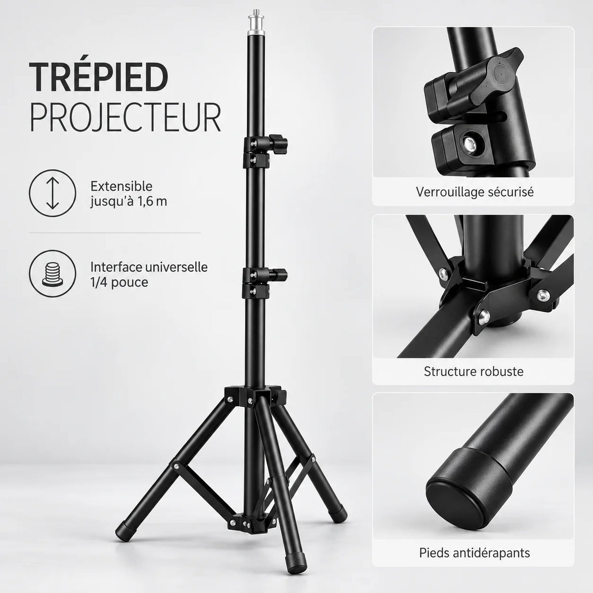 Trépied Vidéoprojecteur 160 CM Noir - réglage et fixation du trépied pour vidéoprojecteur, Tous Vidéoprojecteurs, Grande Hauteur & Stable