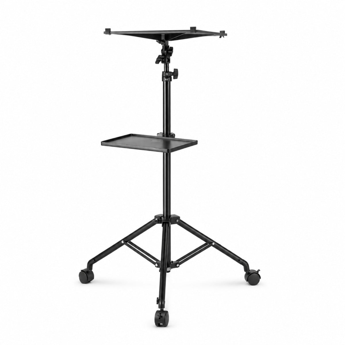 Trépied vidéoprojecteur à roulettes noir, double plateau, réglable jusqu’à 170 cm