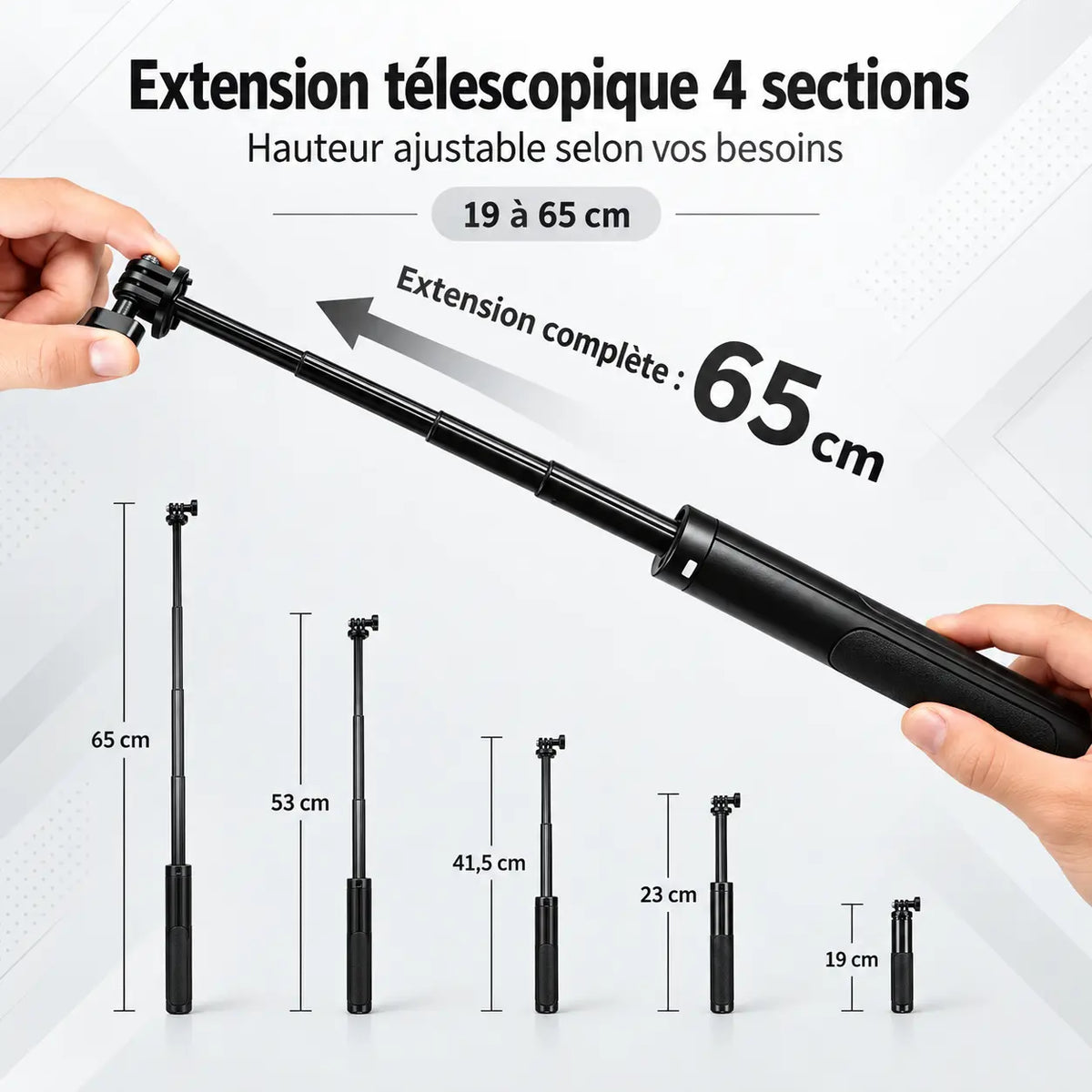 Trépied vlog GoPro 65 cm, extension de 19 à 65 cm